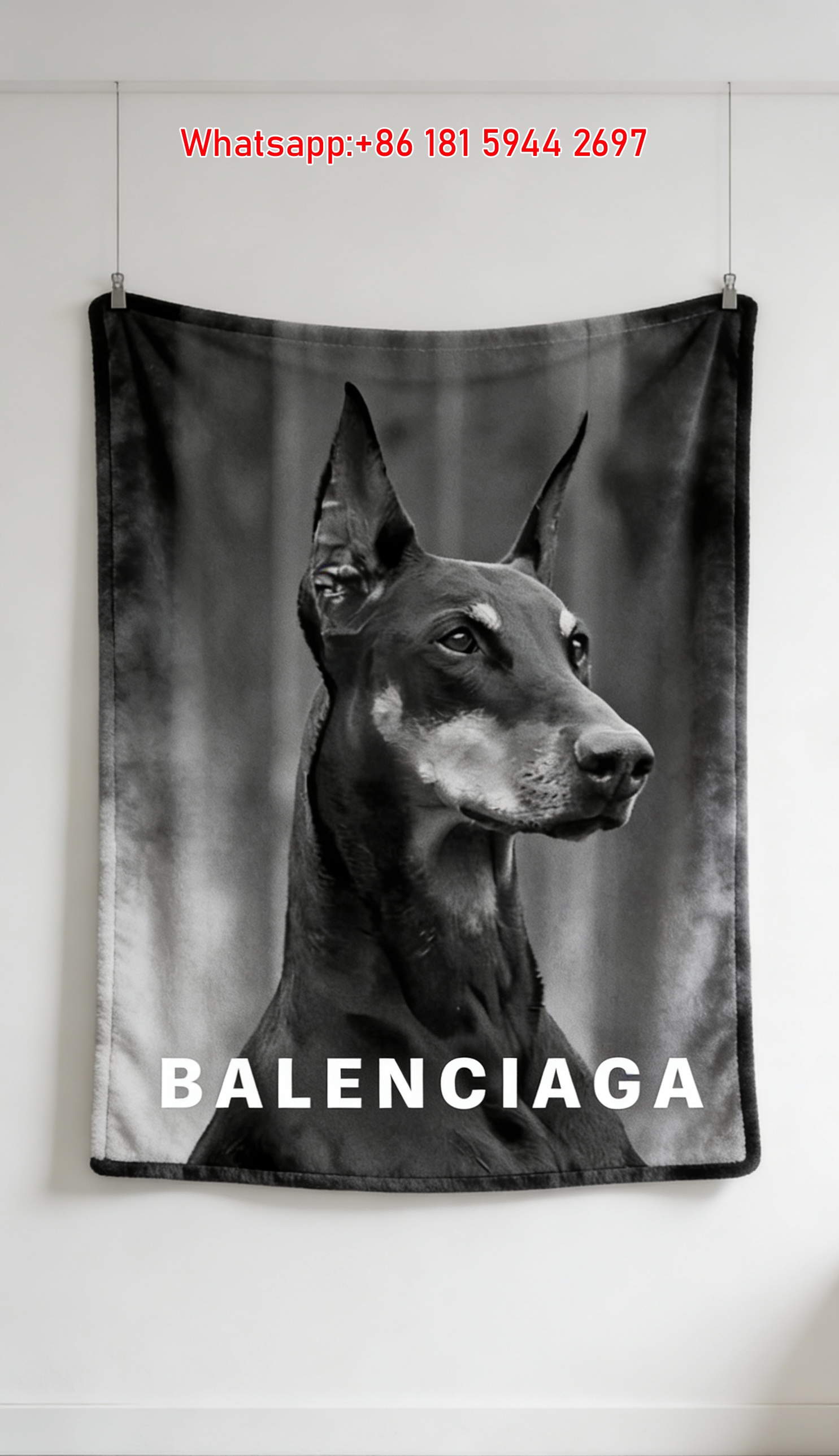 Balenciaga Doberman Monochrome Flannel Throw Blanket for Wall Decor BA292